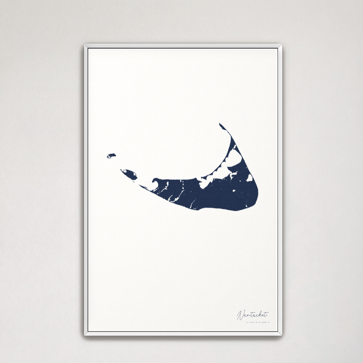 Nantucket vertical canvas map, Navy, White Frame