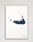 Nantucket vertical canvas map, Navy, White Frame