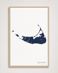 Nantucket vertical canvas map, Navy, Light Wood