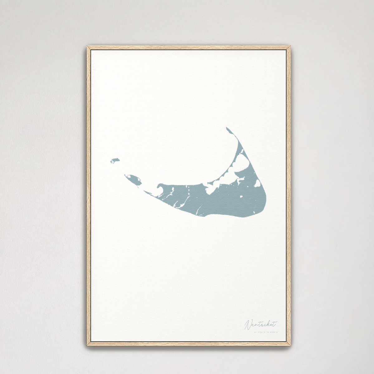 Nantucket vertical canvas map, Soft Blue, Natural Oak