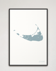 Nantucket vertical canvas map, Soft Blue, Black Frame