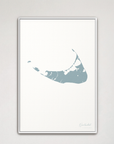 Nantucket vertical canvas map, Soft Blue, White Frame