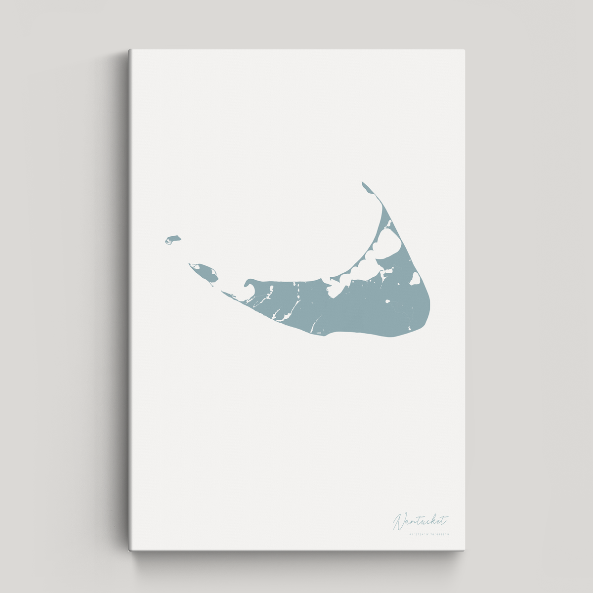 Nantucket vertical canvas map, Soft Blue, No Frame