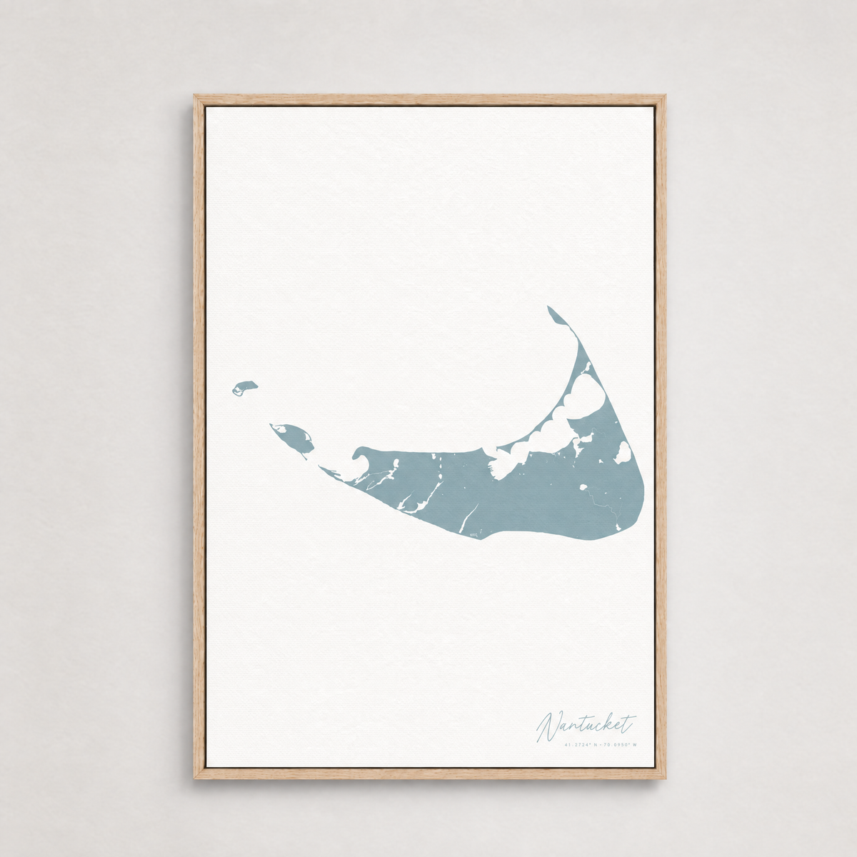 Nantucket vertical canvas map, Soft Blue, Light Wood