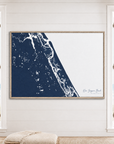 New Smyrna Beach horizontal canvas map in Navy, window interior