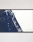 New Smyrna Beach horizontal canvas map, Navy, Black Frame