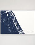 New Smyrna Beach horizontal canvas map, Navy, White Frame