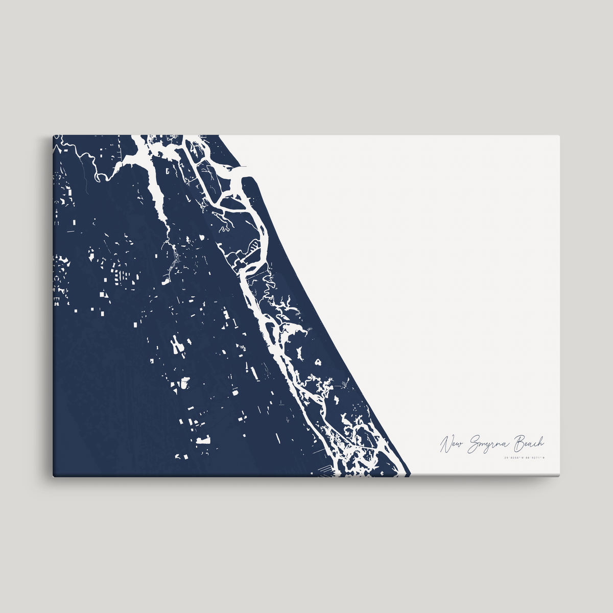 New Smyrna Beach horizontal canvas map, Navy, No Frame