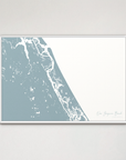 New Smyrna Beach horizontal canvas map, Soft Blue, White Frame