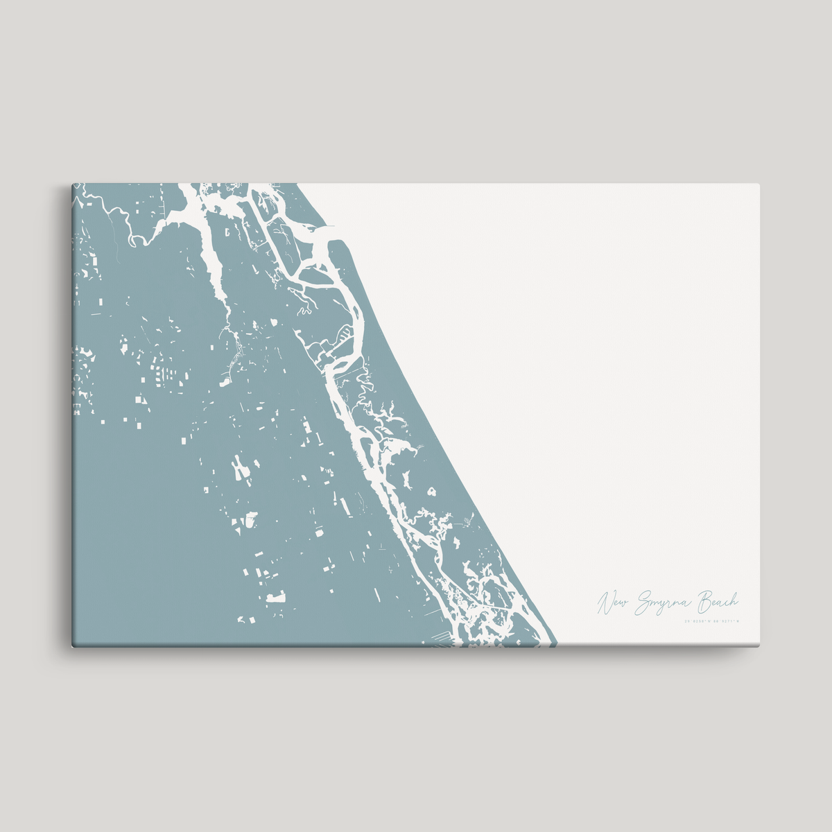 New Smyrna Beach horizontal canvas map, Soft Blue, No Frame