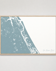 New Smyrna Beach horizontal canvas map, Soft Blue, Light Wood