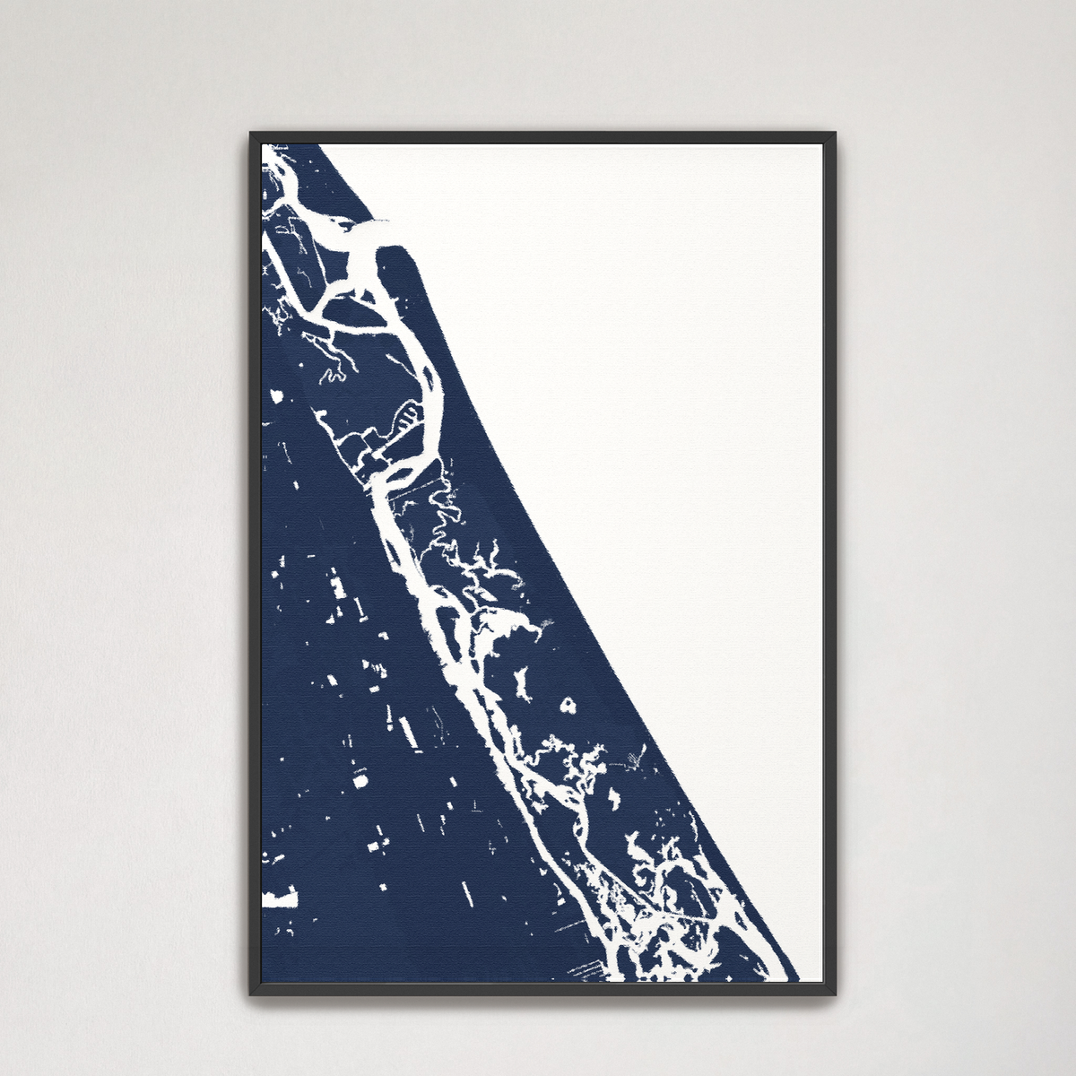 New Smyrna Beach vertical canvas map, Navy, Black Frame