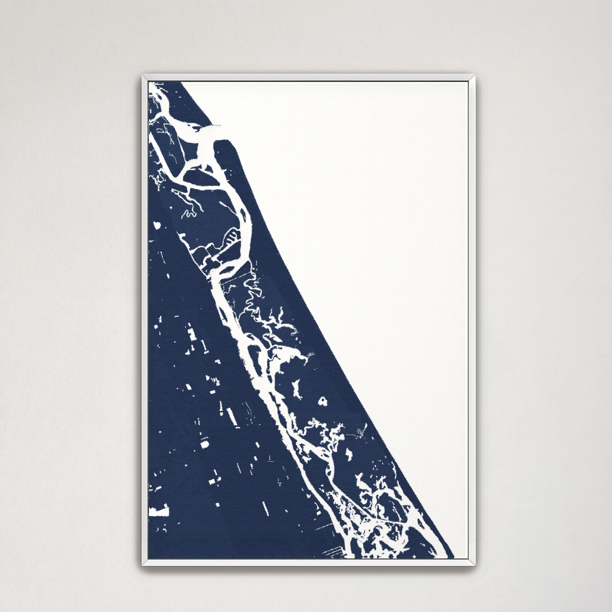 New Smyrna Beach vertical canvas map, Navy, White Frame