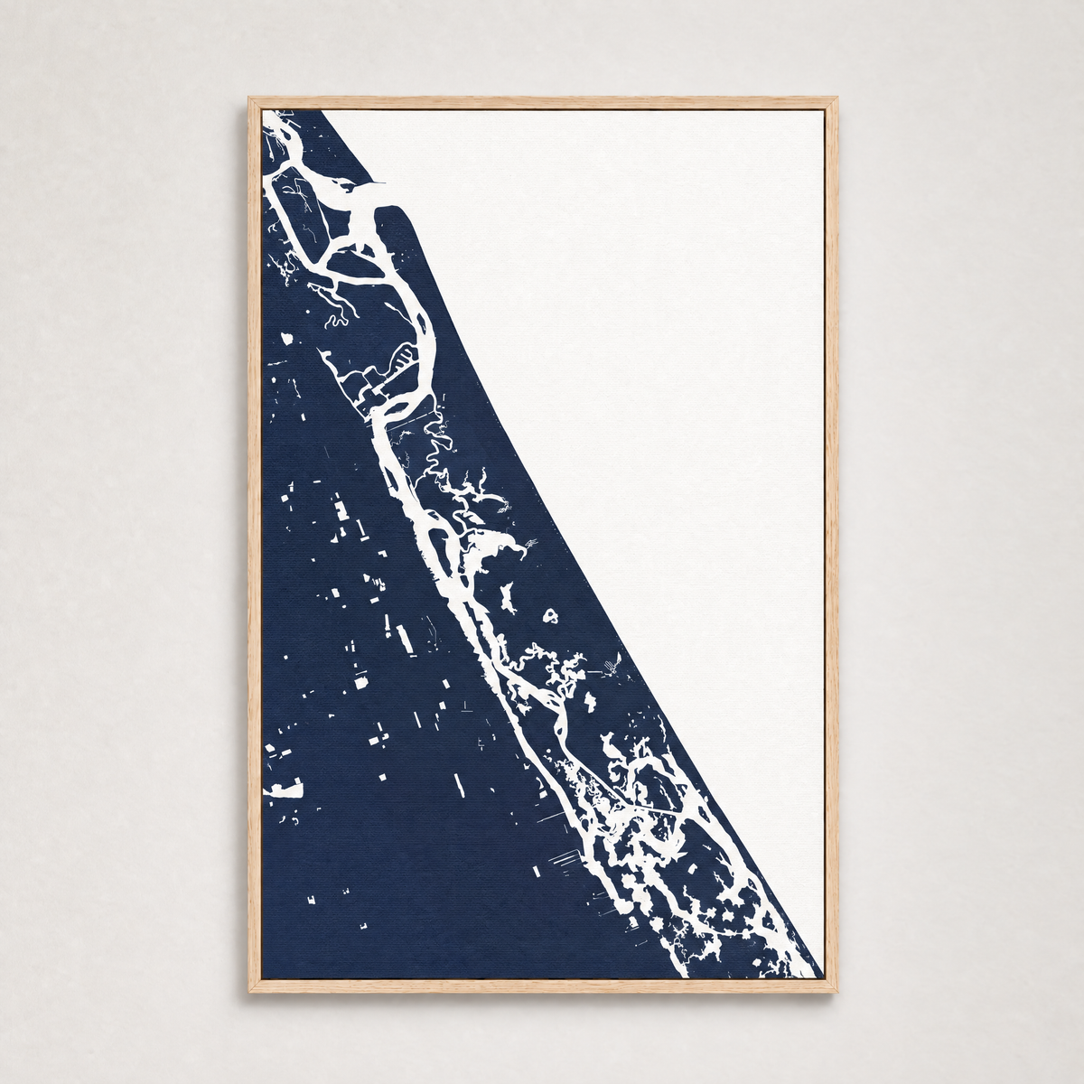 New Smyrna Beach vertical canvas map, Navy, Light Wood