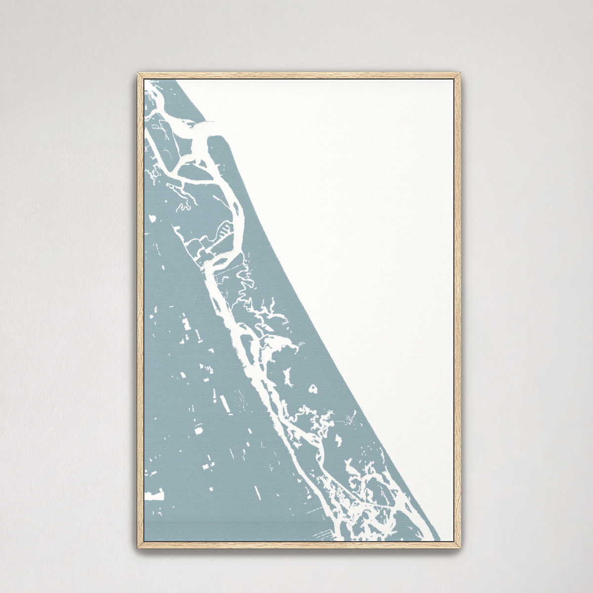 New Smyrna Beach vertical canvas map, Soft Blue, Natural Oak