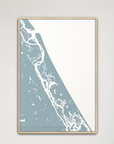 New Smyrna Beach vertical canvas map, Soft Blue, Natural Oak