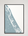 New Smyrna Beach vertical canvas map, Soft Blue, Black Frame