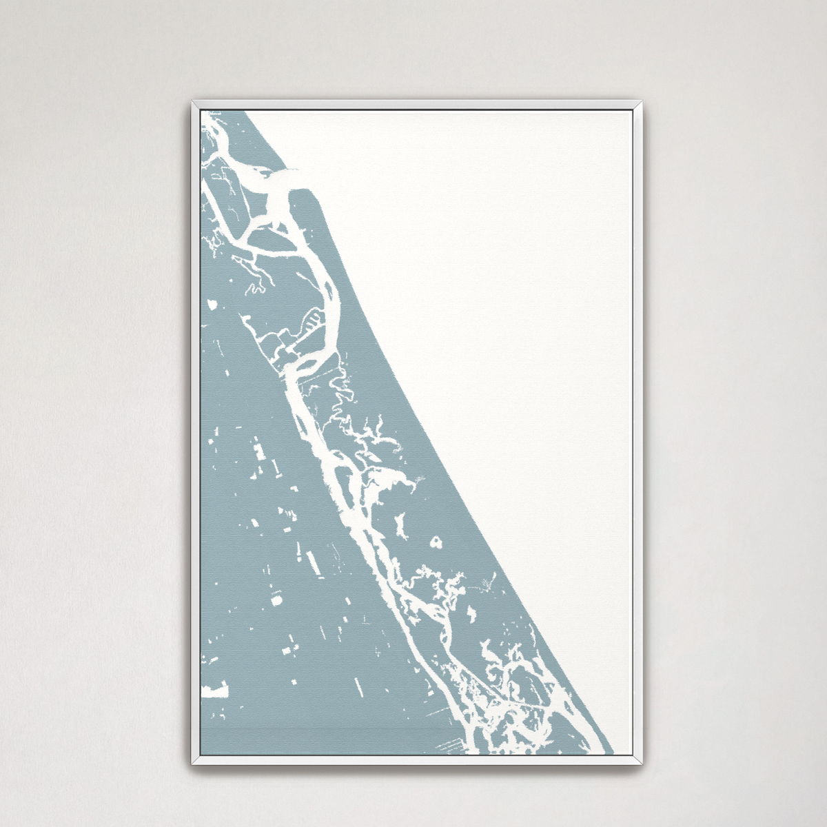 New Smyrna Beach vertical canvas map, Soft Blue, White Frame