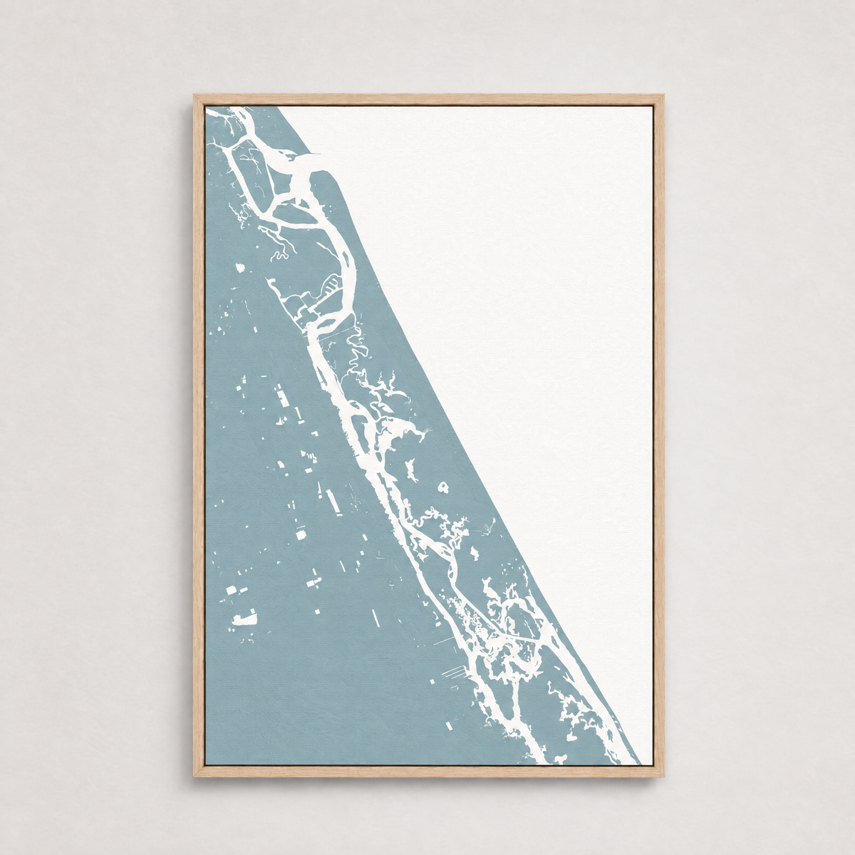 New Smyrna Beach vertical canvas map, Soft Blue, Light Wood