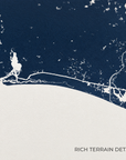 Oak Island horizontal canvas map in Navy, map detail