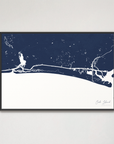 Oak Island horizontal canvas map, Navy, Black Frame