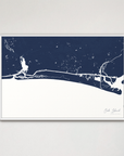 Oak Island horizontal canvas map, Navy, White Frame