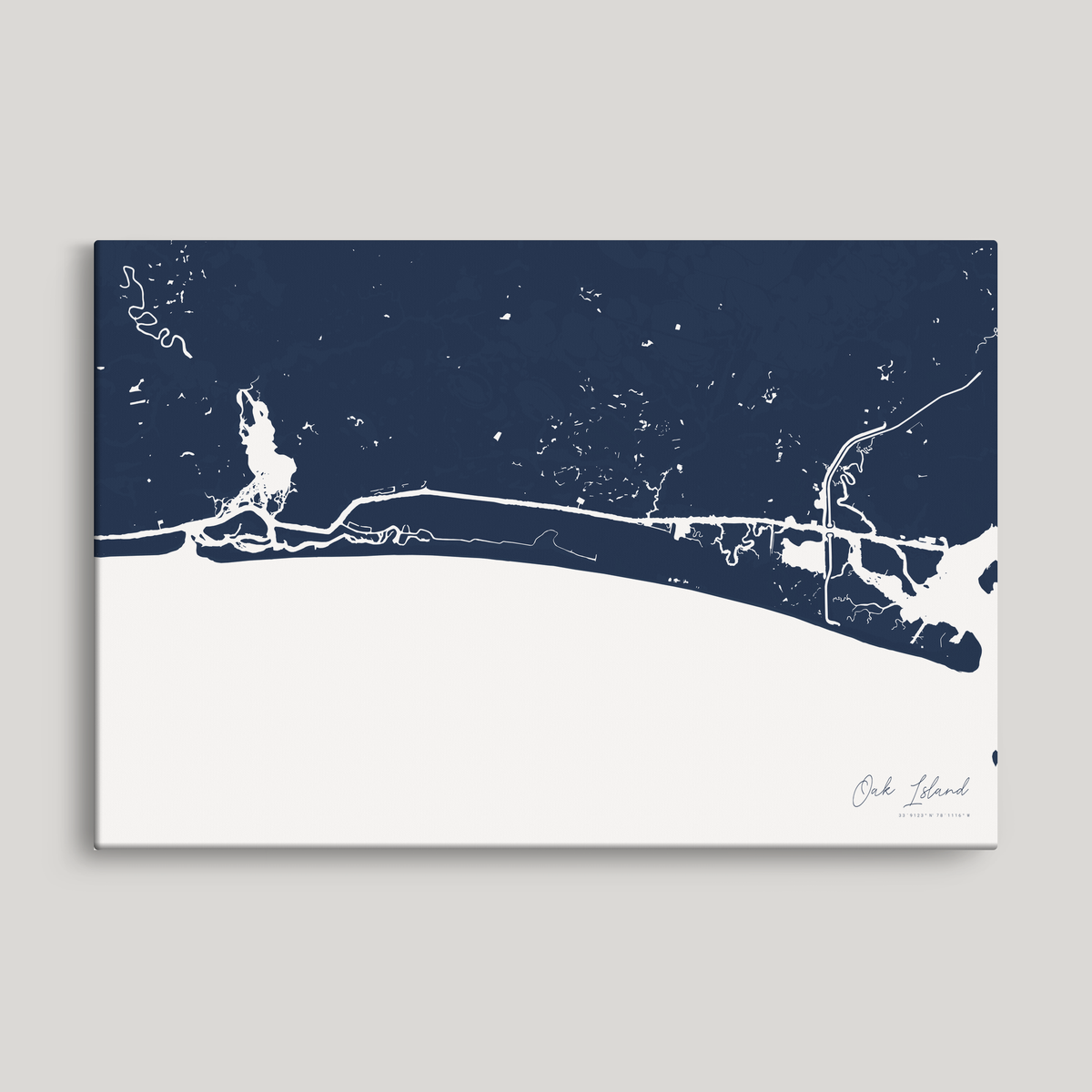 Oak Island horizontal canvas map, Navy, No Frame