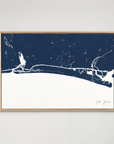 Oak Island horizontal canvas map, Navy, Light Wood