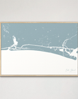 Oak Island horizontal canvas map, Soft Blue, Natural Oak
