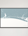 Oak Island horizontal canvas map, Soft Blue, Black Frame