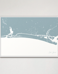 Oak Island horizontal canvas map, Soft Blue, White Frame