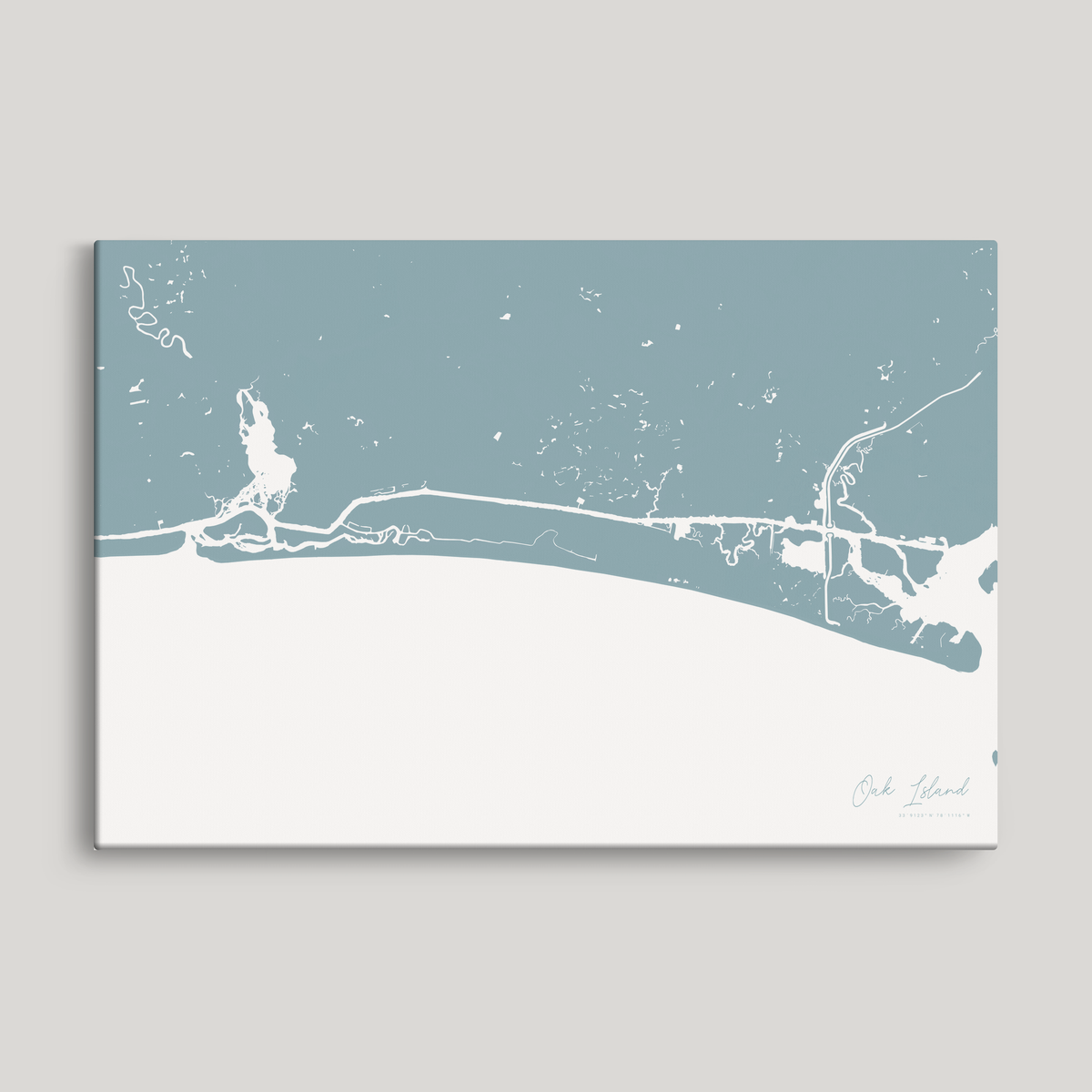 Oak Island horizontal canvas map, Soft Blue, No Frame