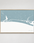 Oak Island horizontal canvas map, Soft Blue, Light Wood