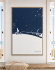 Oak Island vertical canvas map in Navy, window interior