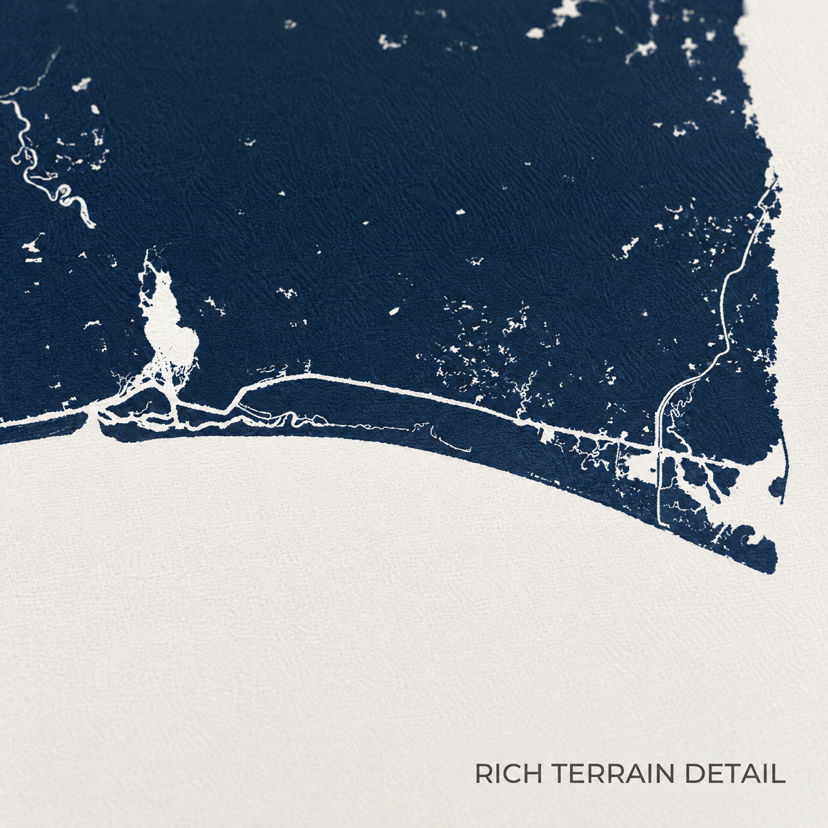 Oak Island vertical canvas map in Navy, map detail
