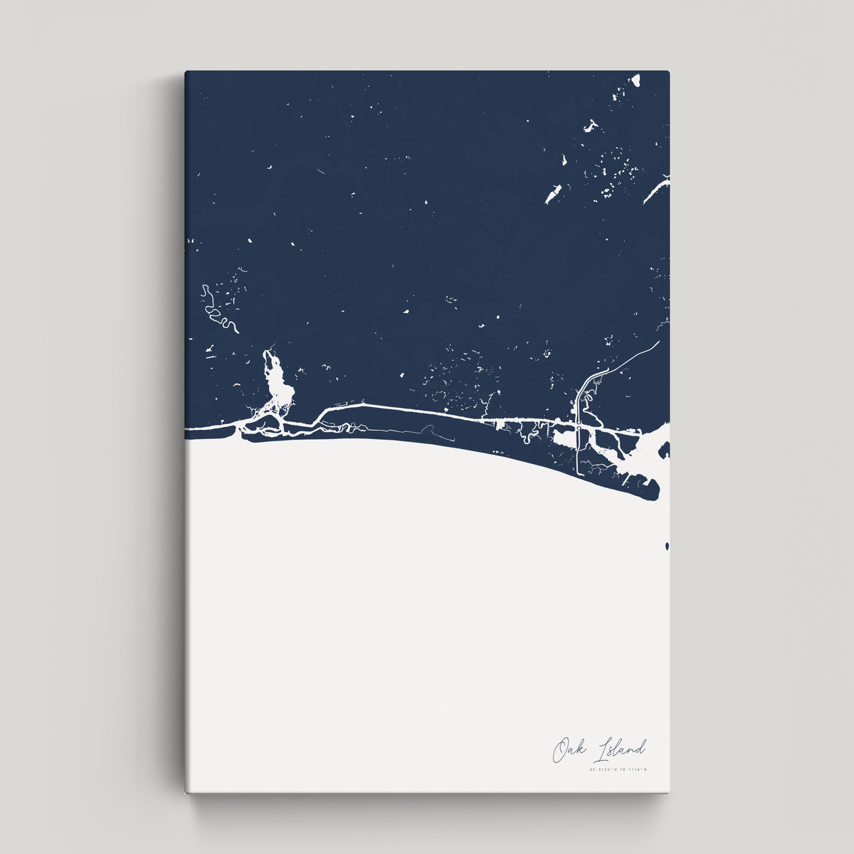 Oak Island vertical canvas map, Navy, No Frame