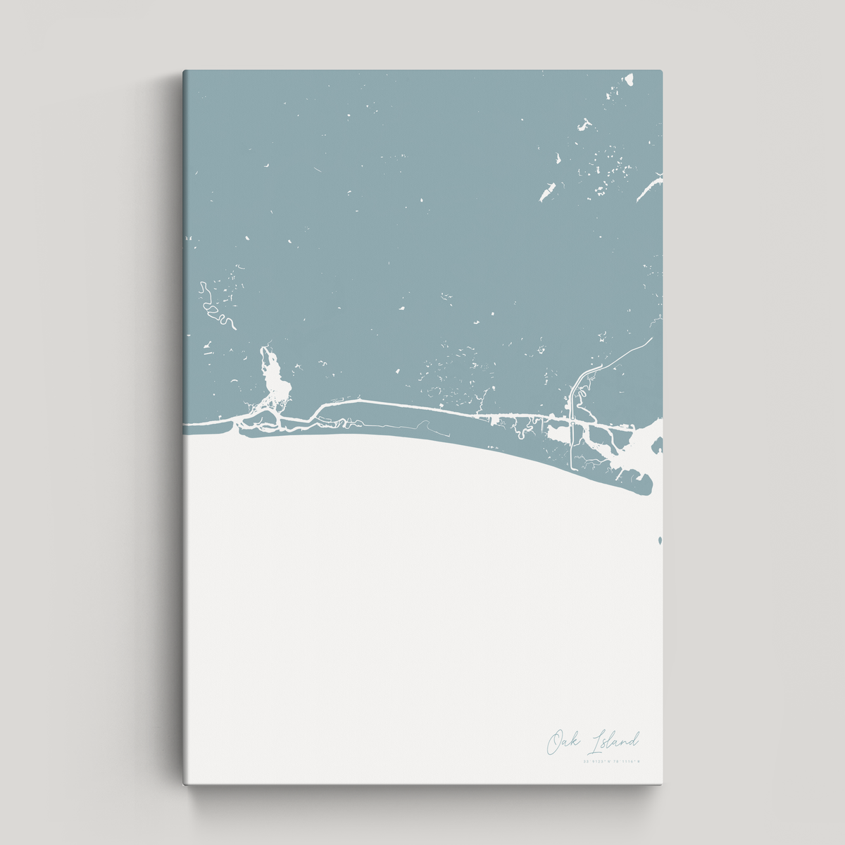 Oak Island vertical canvas map, Soft Blue, No Frame