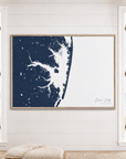 Ocean City horizontal canvas map in Navy, window interior