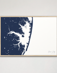 Ocean City horizontal canvas map, Navy, Natural Oak