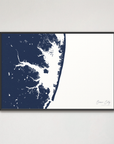 Ocean City horizontal canvas map, Navy, Black Frame