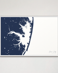 Ocean City horizontal canvas map, Navy, White Frame