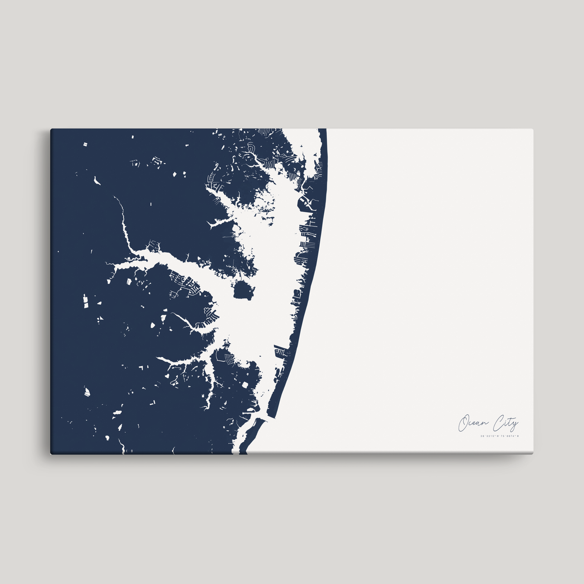 Ocean City horizontal canvas map, Navy, No Frame