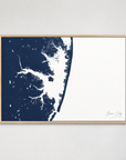 Ocean City horizontal canvas map, Navy, Light Wood