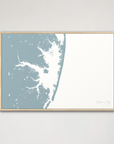 Ocean City horizontal canvas map, Soft Blue, Natural Oak