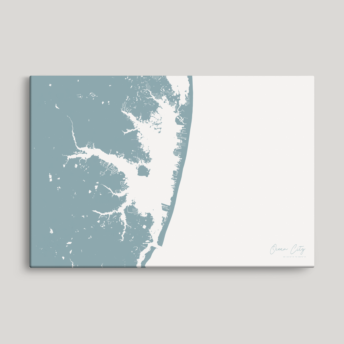 Ocean City horizontal canvas map, Soft Blue, No Frame