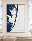 Ocean City vertical canvas map in Navy, window interior