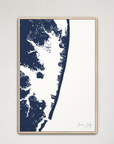 Ocean City vertical canvas map, Navy, Natural Oak