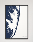 Ocean City vertical canvas map, Navy, Black Frame