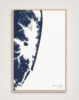 Ocean City vertical canvas map, Navy, Light Wood