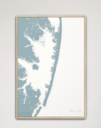 Ocean City vertical canvas map, Soft Blue, Natural Oak